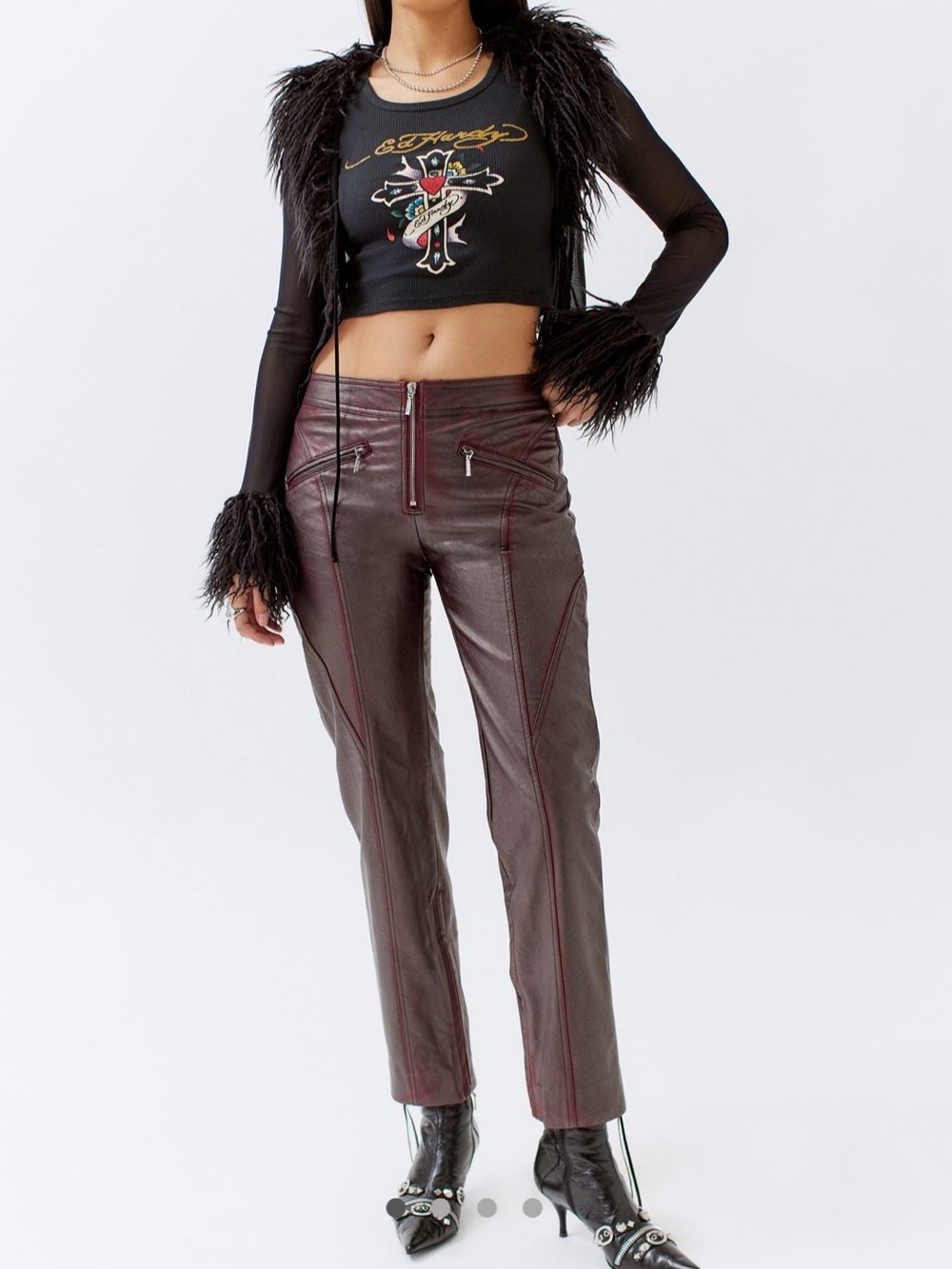 Urban Outfitters Burgundy Leather Straight-Leg Pants